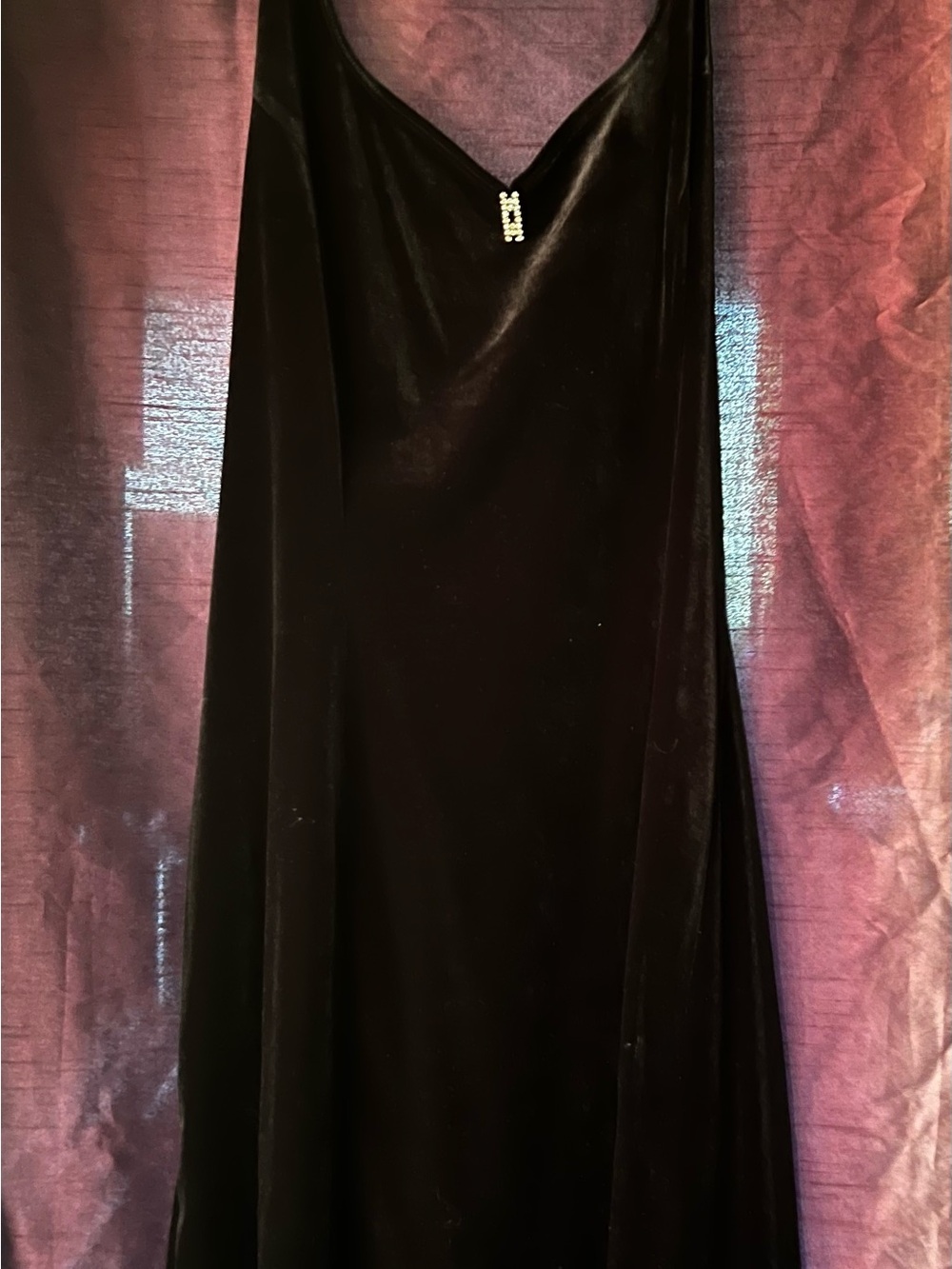 Black Velvet Slip Dress with Rhinestone Accent
